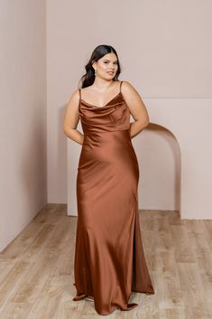 Model: Barbara; Size: 14 Revelry Dresses, Cinnamon Rose, Wedding Parties Colors, Rose Bridesmaid Dresses, Bridesmaid Dressing Gowns, Maxi Bridesmaid Dresses, Bridesmaid Dress Colors, Satin Bridesmaid Dresses, Dress Silhouette