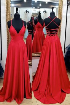 Red satin v neck long prom dress red long evening dress,PD221063 on Storenvy Simple Evening Dress, Red Prom Dress Long, Prom Dresses Simple, Graduation Dresses, Red Evening Dress, Looks Party, Cute Prom Dresses, Long Prom Dresses, Red Prom