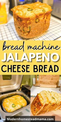 bread machine jalapeno cheese bread recipe with text overlay that reads bread machine jalapeno cheese bread