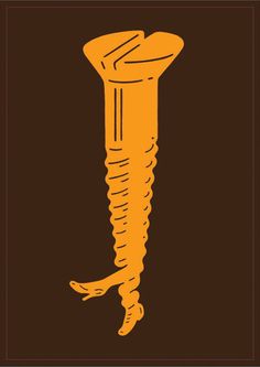 an orange and brown poster with a screw in the shape of a human's foot