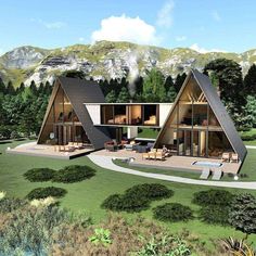 this is an artist's rendering of a house in the mountains