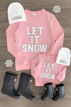 Mom & Me - Cotton Long Sleeve Top With Appliques, Family Matching Cotton Winter Tops, Family Matching Graphic Print Tops For Winter, Pink Letter Print Top For Winter, Winter Pink Top With Letter Print, Pink Tops With Letter Print For Winter, Family Matching Long Sleeve Winter Tops, Long Sleeve Tops With Letter Print, Family Matching Pink Tops For Fall