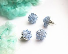 Handmade Blue Hydrangeas Flower Earrings - Etsy Affordable Light Blue Flower Earrings For Gift, Cheap Light Blue Flower Earrings For Gift, Cheap Light Blue Flower Earrings, Summer Hydrangea, Blue Hydrangea Flowers, Material Flowers, Hydrangea Purple, Jewelry Lookbook, Hydrangea Flower