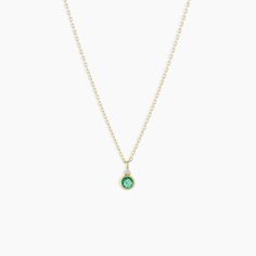 A modern heirloom. Introducing our take on a traditional style. Whether you wear yours or a loved one’s, a birthstone necklace is an easy way to add color and meaning to your look. This birthstone necklace features a 14k gold chain and diamond detail and makes for a perfect, personal gift. Emerald is May's birthstone. Product Details Diamond: 0.01 total carat weight, 1.3 mm GH SI1-SI3 Emerald: 0.15 total carat weight, 3 mm genuine emerald 14k solid gold 16" chain + 2" extender. Adjustable in 1" 14k Gold Jewelry With Gemstone Accents For May Birthstone, Fine Jewelry For Layering With Round Shape, Dainty 14k Gold Charm Necklace For May Birthstone, Recycled Gold Gemstone Jewelry For May Birthstone, Elegant Birthstone Necklace With Recycled Gold, Dainty 14k Gold May Birthstone Charm Necklace, Yellow Gold Necklace With Round Stone For Everyday, Everyday Yellow Gold Necklace With Round Stone, Classic Green Everyday Jewelry