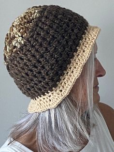 Original Crochet Hat / Brown Beige Khaki Hat / Bucket Hat / Handmade Women's Hat / One of a Kind Hat Brown Handmade Mini Hats With Curved Brim, Artsy Hat With Curved Brim, Brown One Size Fits Most Bucket Hat, Handmade Wide Brim Mini Hats For Winter, Hand Knitted One Size Fits Most Beige Hat, Warm Curved Brim Hat One Size, Yarn Bucket Hat One Size Fits Most, Artsy Handmade Hat One Size Fits Most, Handmade Brimmed Crochet Hat In Cream