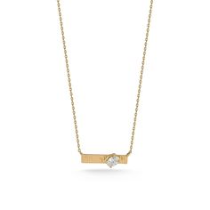 The Teddi Paige Fluted Oval Bar Necklace is the epitome of refined elegance, elevating the classic bar necklace to new heights. Crafted with a unique fluted texture in 14k gold, the necklace showcases fine ridges that catch the light beautifully, adding depth and dimension to the design. At its center, a brilliantly angled oval diamond enhances the piece's allure, offering a subtle yet striking contrast against the textured gold - making it a one-of-a-kind piece that will be a cherished favorite Elegant Polished Rectangular Pendant Necklace, Elegant Necklace With Rectangular Pendant And Polished Finish, Elegant Necklace With Polished Rectangular Pendant, Elegant Rectangular Pendant Necklace With Polished Finish, Elegant Engraved Necklace With Rectangular Pendant, Elegant 14k Gold Baguette-cut Necklace, Elegant 14k Gold Necklace With Rectangular Pendant, Elegant Rectangular Diamond Cut Pendant Necklaces, Elegant Rectangular Pendant Necklaces With Diamond Cut