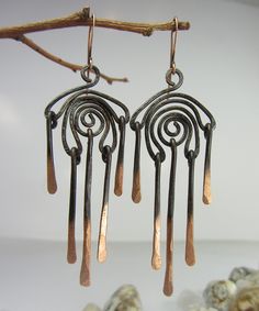 Long Great Hammered Copper Earrings, Handmade Dangle Earrings, Copper Jewelry Handmade, Black Earrings Total length including ear wires is approx 3.2 x 1inch or 83 x25mm. Copper hand made earrings.The metal has been patinated and partly polished to enhance the natural texture. Each piece is sealed with a lacquer. Personally, I manually produce all of my jewelry in my home studio in North Moravia in the Czechia. The package will be sent by registered mail. All my products are safely and nicely pa Artsy Dangle Pierced Earrings, Copper Chandelier Dangle Earrings For Pierced Ears, Artsy Metal Dangle Earrings, Unique Teardrop Chandelier Earrings, Bronze Dangle Hoop Earrings With Ear Wire, Long Drop Metal Chandelier Earrings With Ear Wire, Long Drop Metal Chandelier Earrings, Artsy Teardrop Earrings With Ear Wire, Unique Dangle Chandelier Earrings