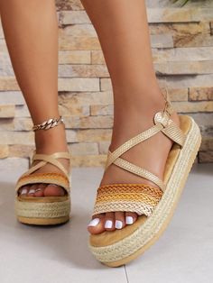 Update your beach vacation style with these woven sandals featuring a one line buckle design. The thick, textured sole and wedge heel provide comfort and stability, while the random pattern adds a unique touch. Perfect for a day at the beach or a casual evening out. Color : Multicolor Heel Height : Low Heel Upper Material : PU Leather Lining Material : PU Leather Insole Material : Suedette Outsole Material : EVA Beach Vacation Style, Design Sandals, Pattern And Texture, Random Pattern, Woven Sandals, Casual Evening, Boot Print, Canvas Shoes Women, Vacation Style