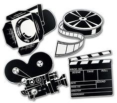 some black and white stickers with movies