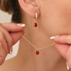 Luxury Rose Gold Ruby Necklaces, Earrings And Necklace Sets, Red Hypoallergenic Hoop Jewelry, Minimalist Red Teardrop Jewelry, Ruby And Gold Jewelry, Red Jewellery Set, Ruby Gold Necklace, Ruby Pendant Set, Ruby Jewelry Set