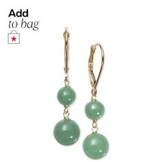 in stock Elegant Formal Jade Jewelry, Yellow Gold Jade Drop Earrings, Elegant Jewelry With Matching Round Beads Earrings, Elegant Jade Round Beads Jewelry, Elegant Jade Jewelry With Round Beads, Yellow Gold Round Beads Earrings, Elegant Jade Beaded Jewelry, Elegant Dangle Jewelry From Macy's, Elegant Aaa Quality Drop Earrings