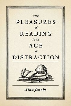 an old book with black and white illustrations on the cover, which reads'the pleasures of reading in an age of distraction '