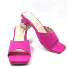 Beautiful block heels for your feet 💓 Color : Hot pink Material: Lycra and Vegan leather Heel height: 2 inches Care : Spot cleaning with any acetone solution Pink Wedding Heels, Pearls Embroidery, Hot Pink Wedding, Hot Pink Weddings, Pearl Embroidery, Womens Pumps, Wedding Heels, Pink Wedding, Women's Pumps