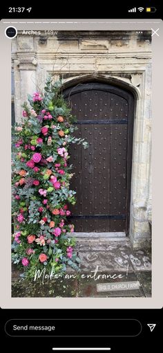 an image of a door with flowers growing out of it and the words send message below