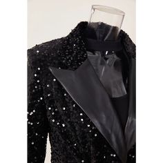 Expertly crafted with a PU Leather lapel and sequin embellishments, our Midnight Dream blazer exudes sophistication and style. The included up leather belt adds a touch of elegance, making this blazer perfect for any special occasion. Elevate your wardrobe with this must-have statement piece. Decoration Sequined Style Elegant Fabric Type Blended fabrics , Sequin , PU Material Polyester , Polyester Neckline Suit Collar Pattern Type Solid , Patchwork Sleeve Length Full Season Spring / Autumn , Winter Fabric Slight Stretch Luxury Notch Lapel Blazer For Night Out, Luxury Evening Blazer Dress With Lapel Collar, Fall Party Outerwear With Suit Collar, Glamorous Tailored Evening Blazer, Luxury Fall Evening Blazer Dress, Luxury Lapel Collar Blazer For Night Out, Black Outerwear With Suit Collar For Parties, Night Out Blazer With Suit Collar, Luxury Blazer With Suit Collar For Night Out