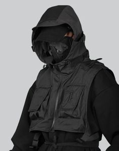 Black Tactical Hoodie Urban Nylon Hoodie For Outdoor, Urban Nylon Hoodie For Outdoor Activities, Outdoor Nylon Hoodie With Detachable Hood, Outdoor Nylon Hoodie With Adjustable Hood, Cyberpunk Hooded Outerwear With Adjustable Hood, Black Hooded Parka For Urban Adventures, Black Breathable Streetwear Outerwear, Black Breathable Outerwear For Streetwear, Black Durable Hooded Windbreaker