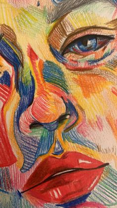 a drawing of a woman's face with colored pencils