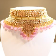 Stunning and elegant pink necklace with gold plating and intricate pink bead work! **Looking to bundle/add-on? Message me for an additional 5% off your cart! Always gift wrapped & dispatched with free, tracked shipping 🧡 Fully adjustable necklace Earring length: 2.5 inch Earring width: 1 inch Tikka length: 5 inch Tikka width: 1 inch All photos are taken in natural lighting without editing, but our jewelry is really shiny so it may reflect a little differently in different lighting! If you'd lik Punjabi Earrings, Cotton Pouch, Pearl Necklace Set, Indian Jewelry Sets, Polki Jewellery, Bollywood Jewelry, South Indian Jewellery, Bridal Jewellery Indian, India Jewelry