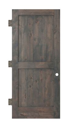 an image of a wooden door with metal bars on the bottom and side paneling