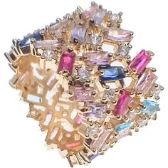 Blush & Whimsy Ring 7 Ariana Rainbow Ring Multicolor Open Ring For Party, Multicolor Multi-stone Cluster Ring As Gift, Multi-stone Cubic Zirconia Party Rings, Party Rings With Multi-stone Cubic Zirconia, Multicolor Cluster Ring With Accent Stones, Multicolor Jeweled Ring, Dazzling Multicolor Jewelry With Accent Stones, Multicolor Cubic Zirconia Party Rings, Multi-stone Cubic Zirconia Open Crystal Ring