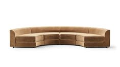 the curved sectional sofa is made from fabric and has multiple sections, including one for each seat