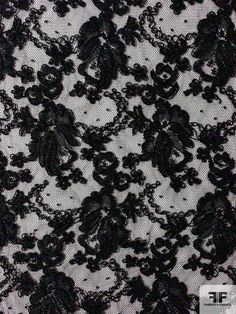 This black floral double-scalloped corded lace designer fashion fabric is extremely elegant and high quality. SKU: 12270 Content: Polyester Color: Black Width: 52 inches This fabric is a last cut and no longer in production. Once sold out, we are unable to get more. Corded Lace, Black Laces, Fashion Fabric, Black Design, Lace Fabric, Black Fabric, Black Floral, Pink And Green, Designer Fashion