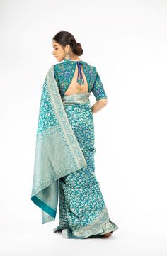 Marvelous Peacock Blue Handloom Banarasi Saree – Panache Haute Couture Traditional Unstitched Turquoise Blouse Piece, Traditional Turquoise Unstitched Blouse Piece, Traditional Turquoise Blouse Piece For Festive Occasions, Turquoise Traditional Wear With Unstitched Blouse, Designer Blue Pre-draped Saree With Zari Weaving, Turquoise Saree With Unstitched Blouse For Festive Occasions, Turquoise Saree With Zari Work For Eid, Diwali Turquoise Blouse Piece With Pallu, Eid Turquoise Saree With Zari Work