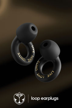 two black earplugs with the words loop earplugs written on them