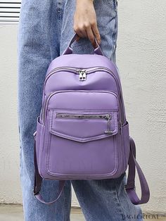 BagForLove - Versatile and Streamlined Multi-pocket Backpack Product Description Color Purple Strap Type Adjustable Composition 100% Polyamide Bag Size Medium Pattern Type Plain Material Polyamide Style Preppy Closure Type Zipper Type Classic Backpack Size Chart INCH CM Handle Height Strap Length Bag Height Bag Width Bag Length 2.4 inch 31.5 inch 13 inch 4.3 inch 9.8 inch Handle Height Strap Length Bag Height Bag Width Bag Length 6 cm 80 cm 33 cm 11 cm 25 cm Details Pictures Similar Products h2 Solid Color Backpack With Zipper Pocket, School Shoulder Bag With Zipper Pocket In Purple, Purple Shoulder Bag For School With Zipper Pocket, Purple Shoulder Bag With Zipper Pocket For School, Purple School Shoulder Bag With Pockets, Student Purple Bag With Zipper Closure, Casual Purple Bag With Zipper Pocket, Purple Student Bags With Zipper Closure, Casual Purple Bags With Zipper Pocket