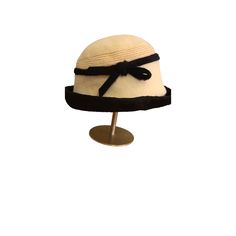 This Hat Is Union Made In The Us Under The Jami Brand. Body Was Made In West Germany. Plush Black Brim With Matching Plush Black Ribbon. Cream White Plush Body Has Reds Stitching Above The Black Ribbon New Never Worn. 21" Circumference 5" Tall Fitted Retro Cream Hat, Adjustable Chic Beige Cloche Hat, Retro Fitted Cream Hat, Chic Adjustable Beige Cloche Hat, Chic Beige Adjustable Cloche Hat, Retro Cream Hat, Chic Cream Adjustable Hat, Retro Beige Short Brim Hat, Retro Cream Hat With Curved Brim