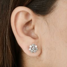 Gold Studs / White Gold Floral Earrings / Diamond Earrings Studs / 14k Solid Gold Earrings / Everyday Earrings / Anniversary Gifts For Women Aesthetic Diamond, Gold Diamond Studs, Earrings Everyday, Gold Rings Jewelry, Solid Gold Earrings, Earrings Diamond, Gold Diamond Earrings, Earrings Studs, Ear Rings