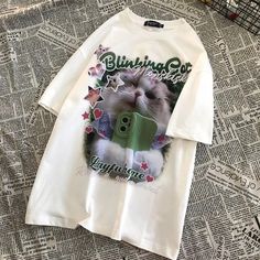 White Cat Design Tops For Streetwear, White Cat Design Top For Streetwear, White Cat Design T-shirt For Streetwear, White Graphic Tee With Cat Design, White T-shirt With Cat Design For Streetwear, Trendy White T-shirt With Cat Print, Cat T Shirts, Main Point, Shirt Inspiration