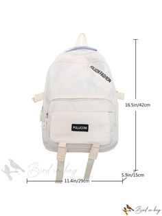 Bird in Bag - Waterproof Nylon Backpack with Multi-Compartment Pockets Letter Bag, Style Preppy, Classic Backpack, Bird In Bag, Color White, Backpacks, Size Medium, Zipper, Pattern