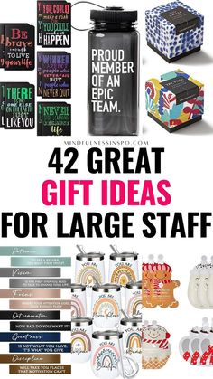 42 great gift ideas for large staff on mindfulnessinspo.com Work Anniversary Ideas For Employees, Small Holiday Gift Ideas, Gifts For Employees From Boss, Bulk Gifts For Coworkers, Employee Appreciation Gifts Diy, Corporate Gifts For Employees, Gifts For Office Staff, Small Gifts For Coworkers, Employee Holiday Gifts