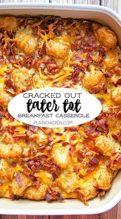 baked out tater tot breakfast casserole with bacon