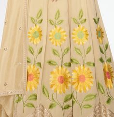 COLOR : Dull Yellow Cream FABRIC : Gown & Dupatta - Premium Silk WORK : Resham Embroidery, Hand Work, Sequins, Floral Motifs, Lace Border OCCASION : Wedding, Reception, Mehendi, Party Wear, Festival READY-TO-WEAR : No STITCHING : Available as semi-stitched fabric, can be stitched using standard size option (+$30). Note: There might be a slight color variation due to lighting and flash used during photoshoot. The bright shade seen is the best closer view of fabric's color. Silk Anarkali Gown, Mehendi Party, Cream Gown, Embroidery Hand Work, Resham Embroidery, Silk Anarkali, Gown Party Wear, Party Wear Gown, Embroidery Hand