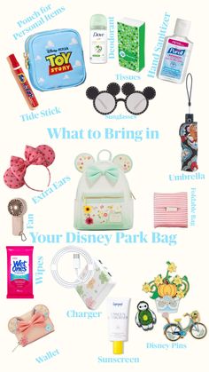 Stuff to bring in your bag to Disney Disney Parks, Disney, Disneyland, Disney Park Bag, Disney Bag, Disney Park, What To Pack, Disney World