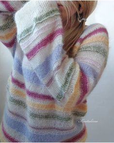 "Rainbow Pastel Sweater. Soo airy, super delicate.  ▫️Loose fit. ▪️Casual style. ▫️Soft and airy yarn. ▪️Consists of kidmohair and soft alpaca on silk. ▫️Width: approx 55 cm/22\"  Length: 65 cm/25 1/2 \" 💭 You can change the colors of the stripes. Write me in a personal message your preferences and I help you with the choice. The base of the milk sweater can also be replaced with another color. Write in private, I will help with this. Welcome! ❤ Have a look to more sweaters here: https://www.et Pastel Sweater Aesthetic, Pastel Fall Outfits, Sweater Colorful, Pastel Sweater, Rainbow Pastel, Sweater Striped, Oversize Sweater, Cardigan Style, Mohair Sweater