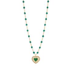 Gigi Clozeau - Emerald Lace Heart Necklace, Yellow Gold, 16.5 Gold Heart-cut May Birthstone Necklaces, Gold Heart Cut Necklaces For May Birthstone, Elegant Heart-shaped Green Emerald Necklace, Gold Heart Cut Necklace For May Birthstone, Elegant Green Heart-shaped Emerald Necklace, Gold Emerald Heart Pendant Jewelry, Green Emerald Heart Pendant Necklace, Green Emerald Heart-shaped Necklace, Green Heart-shaped Emerald Necklace