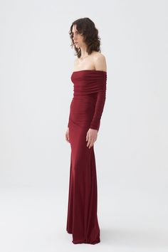 Nocturne elevates the classic maxi dress with a layered design, offering an Off-The-Shoulder Maxi Dress perfect for celebrating any festive occasion with effortless style. Slim fit, full fit, unlined, long sleeves, no zipper, flexible fabric, straight neck, off-the-shoulder and layered design, maxi dress. Main Material: 95% Polyester, 5% Elastane Lining: No Lining Trim: No Trim Washing & Care Instructions: Sensitive Hand Washing at 30°C is Recommended, Bleaching is Not Recommended, Drying in a D Burgundy Casual Dress, Dryer Machine, Classy Work Outfits, Layered Design, Burgundy Dress, Dress C, Layered Look, Independent Designers Fashion, Layers Design