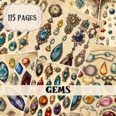 many different types of gems are shown in this collage with the words gems on it