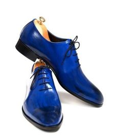 Handmade Men's Leather Oxford Shiny Blue Plain Rounded Burnished Toe Shoes sold by Leather Art 2020 on Storenvy Luxury Blue Men's Shoes Goodyear Welted, Luxury Elegant Blue Men's Shoes, Luxury Men's Round Toe Shoes, Luxury Men's Leather-lined Shoes With Round Toe, Luxury Men's Goodyear Welted Round Toe Shoes, Ascot Shoes, Spectator Shoes, Suede Leather Shoes, High Ankle Boots