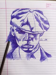 a drawing of a man with a hat and tie on top of a piece of paper