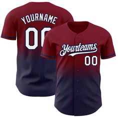 Custom Maroon Pinstripe White-Navy Authentic Fade Fashion Baseball Jersey Baseball Jersey Men, Logo Wear, Blue Football, White Jersey, Number 3, Baseball Shirts, Baseball Jersey, Button Design, Baseball Jerseys