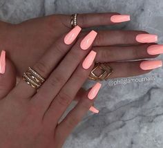 Peach Nails, Pink Nail Polish, Summer Acrylic Nails, Nails Manicure, Dream Nails, Coffin Nails Designs, Pretty Acrylic Nails, Short Acrylic Nails