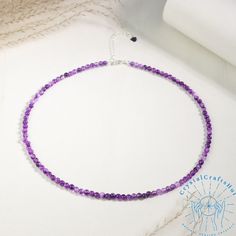 Amethyst Delicate Necklace for Women 3mm Tiny Purple Crystal Gemstone Beaded Dainty Choker Amethyst Crystal Minimalist Choker Adjustable Yoga Purple Crystal Dainty Necklace 925 Silver Chain Summer Necklace Collection Crystal Gift️🌟❤️🌈🌿 🌟Material : Amethyst, Purple Crystal, 925 Silver Chain, Natural Stones, Natural Crystal, Rough Gemstones, Raw Crystal 🌟Quality: AAA+ 🌟Length: 15"+2" silver clasp 🌟Beads size: 3mm 🌟Size: Adjustable 🌻+ Free gift pouch🌈🌿 😊🌻Certainly! If you need any cust Purple Amethyst Bead Jewelry, Adjustable Amethyst Crystal Necklace, Lavender Crystal Necklaces With Faceted Beads For Gifts, Lavender Faceted Beads Crystal Necklace Gift, Purple Amethyst Faceted Bead Crystal Necklaces, Purple Amethyst Crystal Necklaces With Faceted Beads, Purple Amethyst Necklace With Faceted Beads, Purple Amethyst Crystal Necklace With Faceted Beads, Amethyst Crystal Necklace With Faceted Beads As Gift