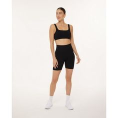 Keep things moving in high-waisted workout shorts designed for kickboxing, spin class, and power walks with your BFF. Made from sculpting, flattering ribbed fabric with a mid-thigh 6" inseam that stays put. Size: L.  Color: Black.  Gender: female.  Age Group: adult. Black Seamless Activewear With Built-in Shorts, High Stretch Seamless Sports Bra, Short Length, Seamless High Stretch Sports Bra, Short Length, Black Stretch Athletic Shorts For Light Exercise, Black Squat Proof Biker Shorts For Gym, Breathable Black Biker Shorts For Yoga, Black Squat Proof Activewear Shorts, Solid Color Squat Proof Biker Shorts For Athleisure, Squat Proof Mid-thigh Training Activewear