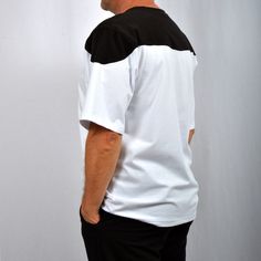 We have some wonderful two tone tees made in unusual patchwork designs. These white and black shirts are great for streetwear as well as your alternative fashion look. It's comfortable unisex wear is flattering for both men and women. Unique design will help you to show your personality. In our t-shirts use high-quality ring-spun cotton. T-shirts made from ring-spun cotton fabric are very airy, durable and easy to clean. * High quality Products * Fabric: 97% cotton, 3% Elastan; * Weight: 190 g/m Sporty Cotton T-shirt With Patchwork, Casual T-shirt With Contrast Panels For Streetwear, Black Crew Neck T-shirt With Patchwork, Sporty Cotton T-shirt With Patchwork Details, Sporty Patchwork Cotton T-shirt, Short Sleeve Patchwork Shirt For Streetwear, Patchwork Short Sleeve Shirt For Streetwear, Short Sleeve Tops With Contrast Panels For Streetwear, White Patchwork Tops For Streetwear