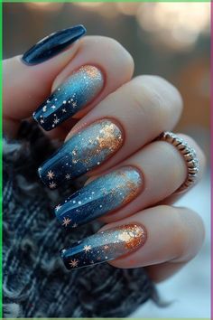 Blue Nail Manicure, Night Court Inspired Nails, Night Themed Nails, Celestial French Tip Nails, Cute Ombre Nail Designs, Galaxy Nail Art Designs, Dark Winter Nail Designs, Classy Halloween Nail Designs, Acotar Nails Designs