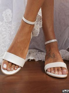 Fisdy - Elegant White Bridal Shoes: Womens Open-Toe Ankle Strap Flats for Wedding White Bridal Sandals, White Sandals Wedding, Flat Wedding Shoes, White Bridal Shoes, Ivory Bridal Shoes, Ivory Wedding Shoes, Bridal Flats, Wedding Shoes Flats, Bridal Sandals